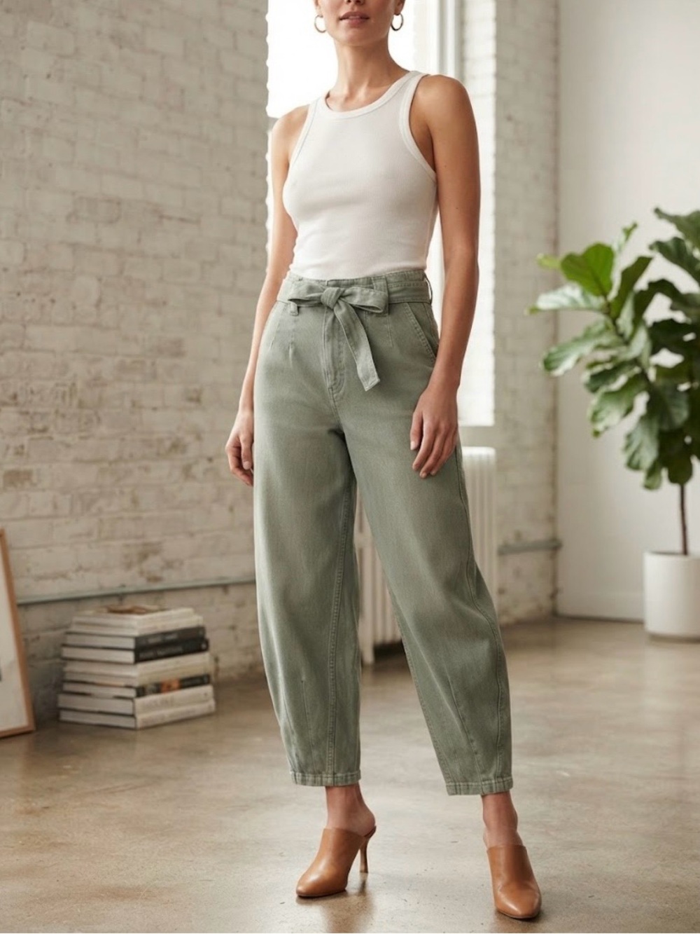 Polo Ralph Lauren High-Rise Tie-Waist Utility Pants - Olive Green size 6